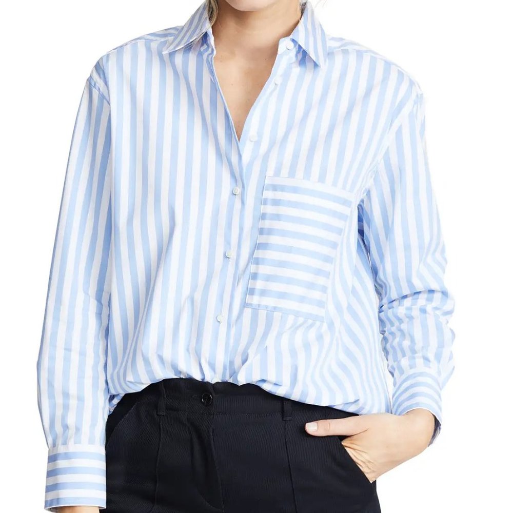 AYR Blue and White Striped Button-Down Shirt